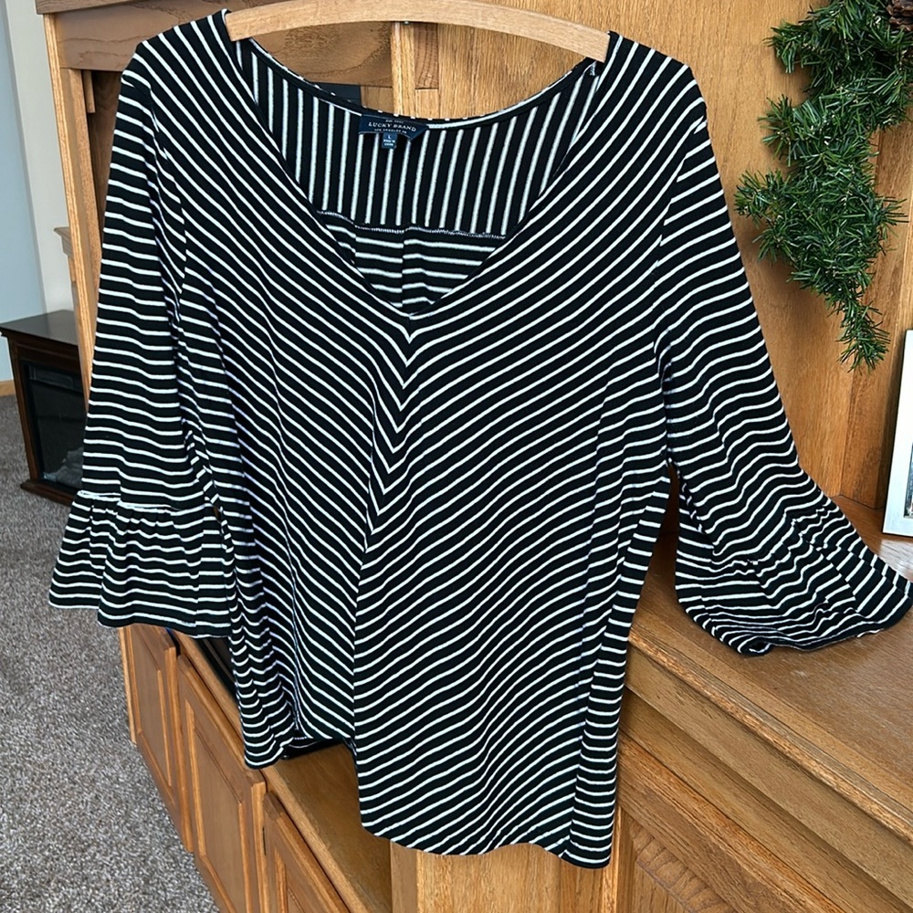 Lucky Brand Black striped women’s top.